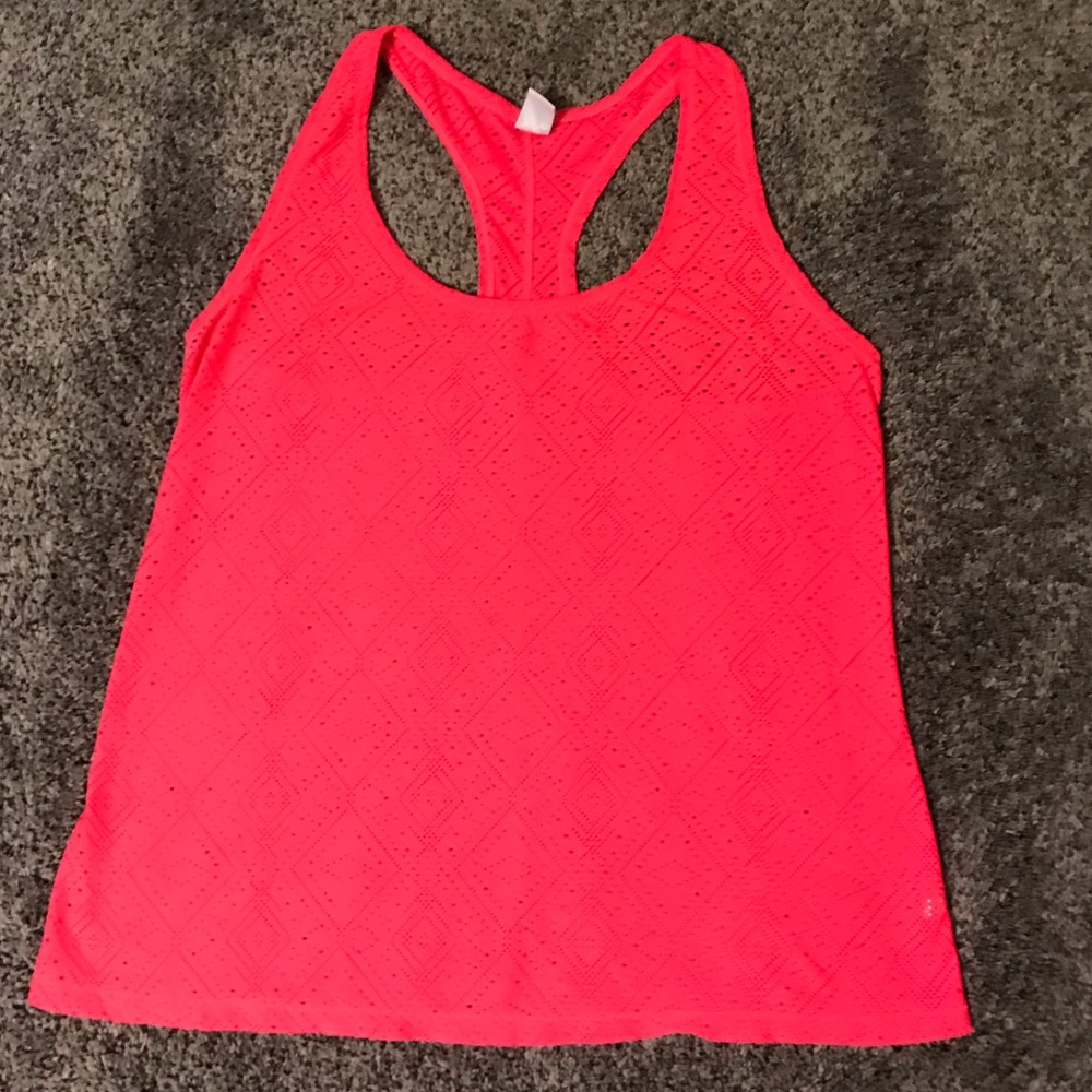 hot pink/coral color workout tank top.